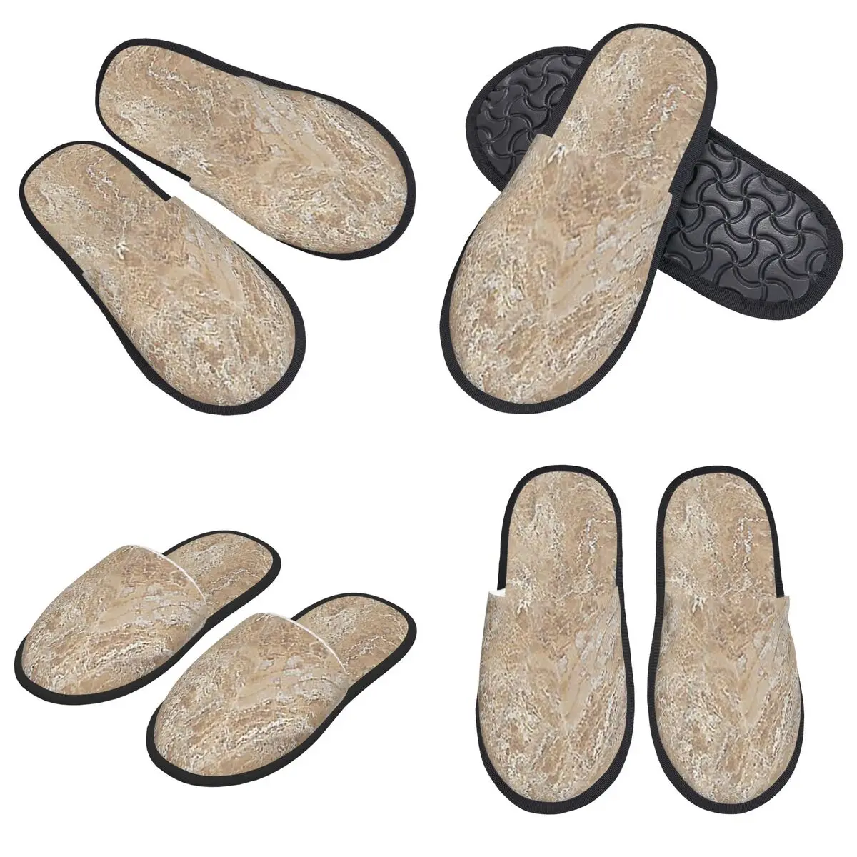 

Custom Contemporary Cream Beige Sand Stone Granite Marbl Slippers Memory Foam Warm Soft Women House Slipper Indoor Fluffy Shoes