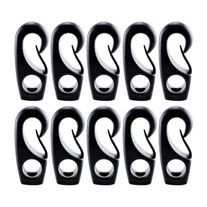 10Pcs Black Reusable Plastic Bungee Hook Kayak Boats Shock Cord Hook Replacement