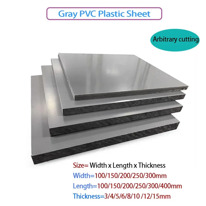 PVC Rigid Sheet 3/4/5/6/8/10/12/15mm Thick High Hardness Gray PVC Board Corrosion Resistant for Industrial Equipment
