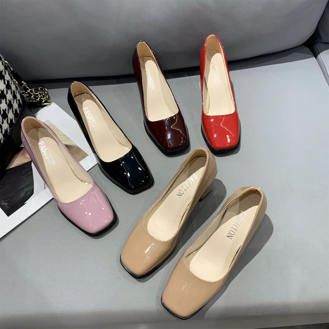 Neue Quadratische Tou Lacklederschuhe Damen Pumps mit Dicken Absätzen Sapato Feminino Arbeits- und Partyschuh Übergroße Plusgröße 50 Zapatos Mujer – Detail 14
