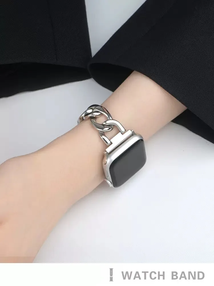 Модный металлический ремешок-цепочка для Apple Watch Ultra 49 мм 44 45 38 40 41 42 мм, ремешок из нержавеющей стали для iWatch Series 9 8 7 6 5 4 3 SE