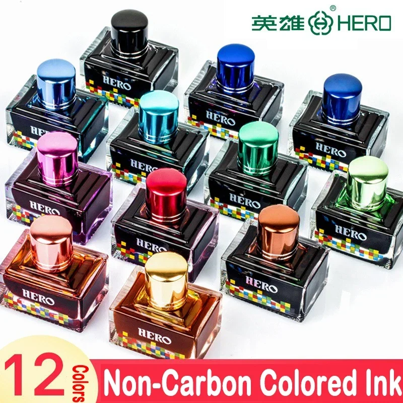 Imagem -02 - Herói Canetas Tinteiro Tinta 40ml Caneta Recarga de Tinta Artigos de Papelaria Material Escolar Fonte de Tinta Colorida Escritório Garrafas Canetas pk Jinhao