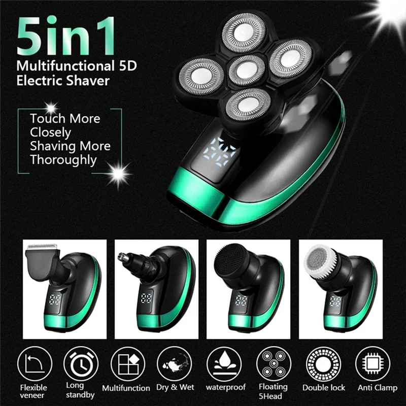 

Removable 5 In 1 Rechargeable Electric Shaver, Shaving Hair Cutting Nose Hair, Ear Hair Trimmer, Men's Facial Cleaning Brush