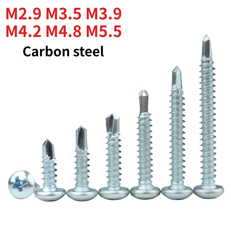 M2.9 M3.5 M3.9 M4.2 M4.8 M5.5 Zinc-Plated Phillips Pan-Head Self-Drilling Screws, Round-Head Drill-Point Self-Drilling for Metal