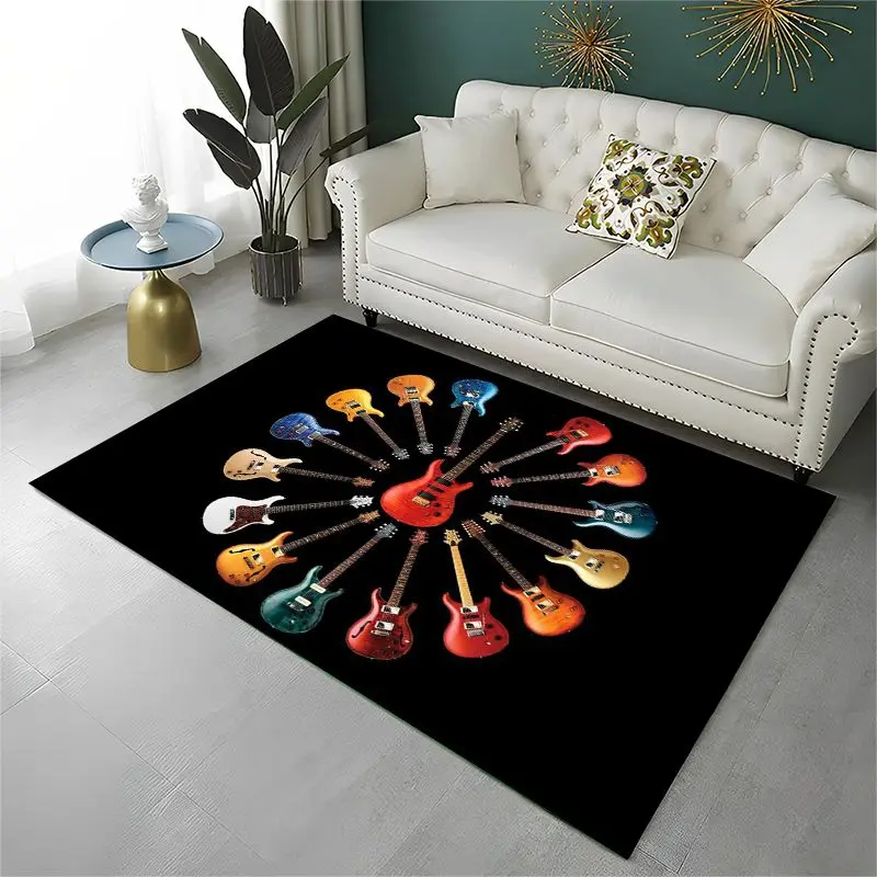 Retro Fender Guitar Logo Instruments Music Non-Slip Area Rug for Living Room,Bedroom,Playroom,Carpet Floor Mat Home Decor Rug