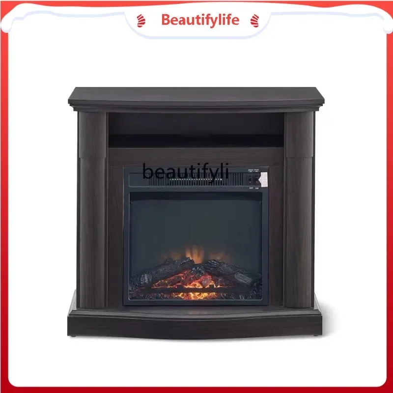 American Classical Simplicity Solid Wood Fireplace Living Room Light Luxury Simulation Flame Heating Stove Curio Cabinet