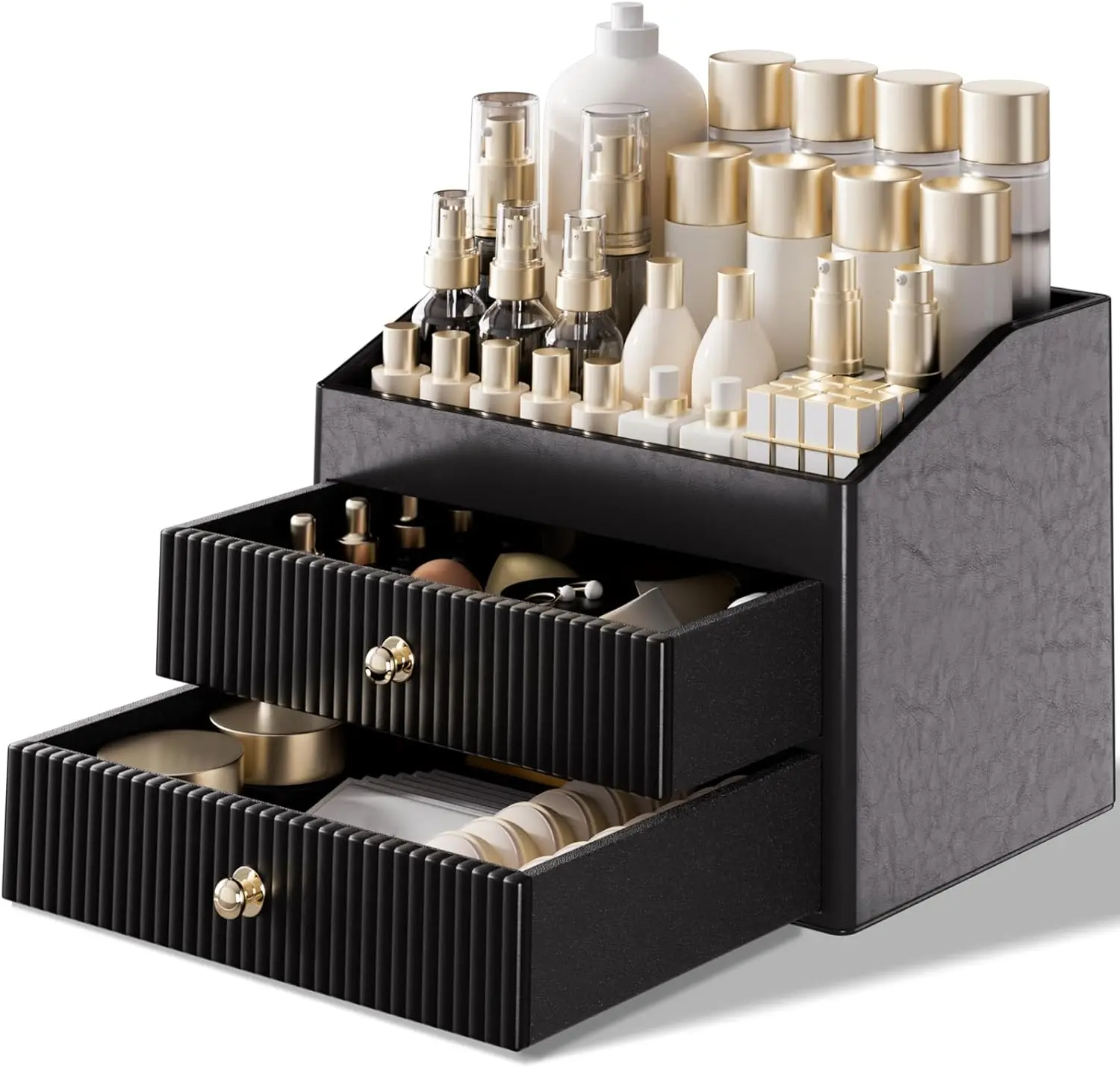 

Leather Makeup Organizer with Large Capacity for Vanity, Bathroom, Bedroom - Perfect Gift for Women and Moms
