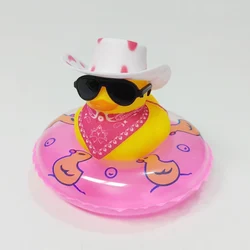 Cool Car Cowboy Duck Office Car Dashboard Decoration with Scarf Mini Swim Ring Cowboy Hat and Sunglasses Rubber Duck Toy Gift