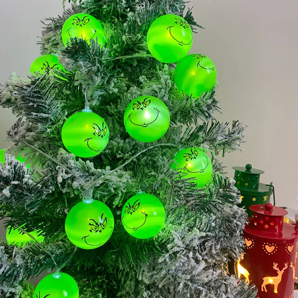 2024 10LED Divertenti palline verdi Luci Decorazione del giorno di Halloween Luci della stringa del partito Decorazione dell'albero di Natale fai da te Luce Forniture per le vacanze