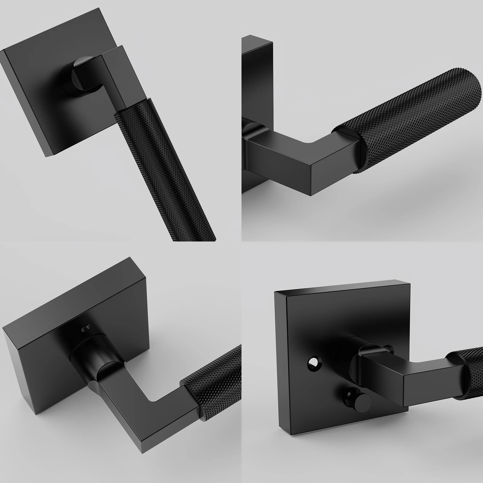 Viladepot 2PCS Privacy Door Handle Rear Knurled Handle Lever Square Base Bedroom Bathroom Door Lock Reversible