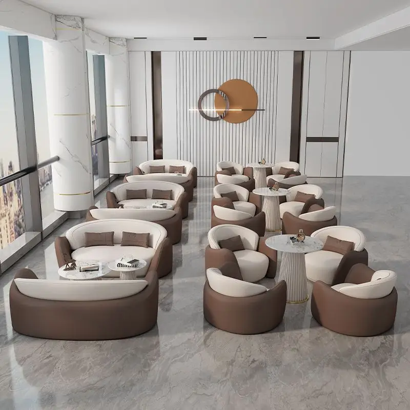 New business negotiation sofa leather art lobby creative leisure reception tables and chairs orange and white surrounded
