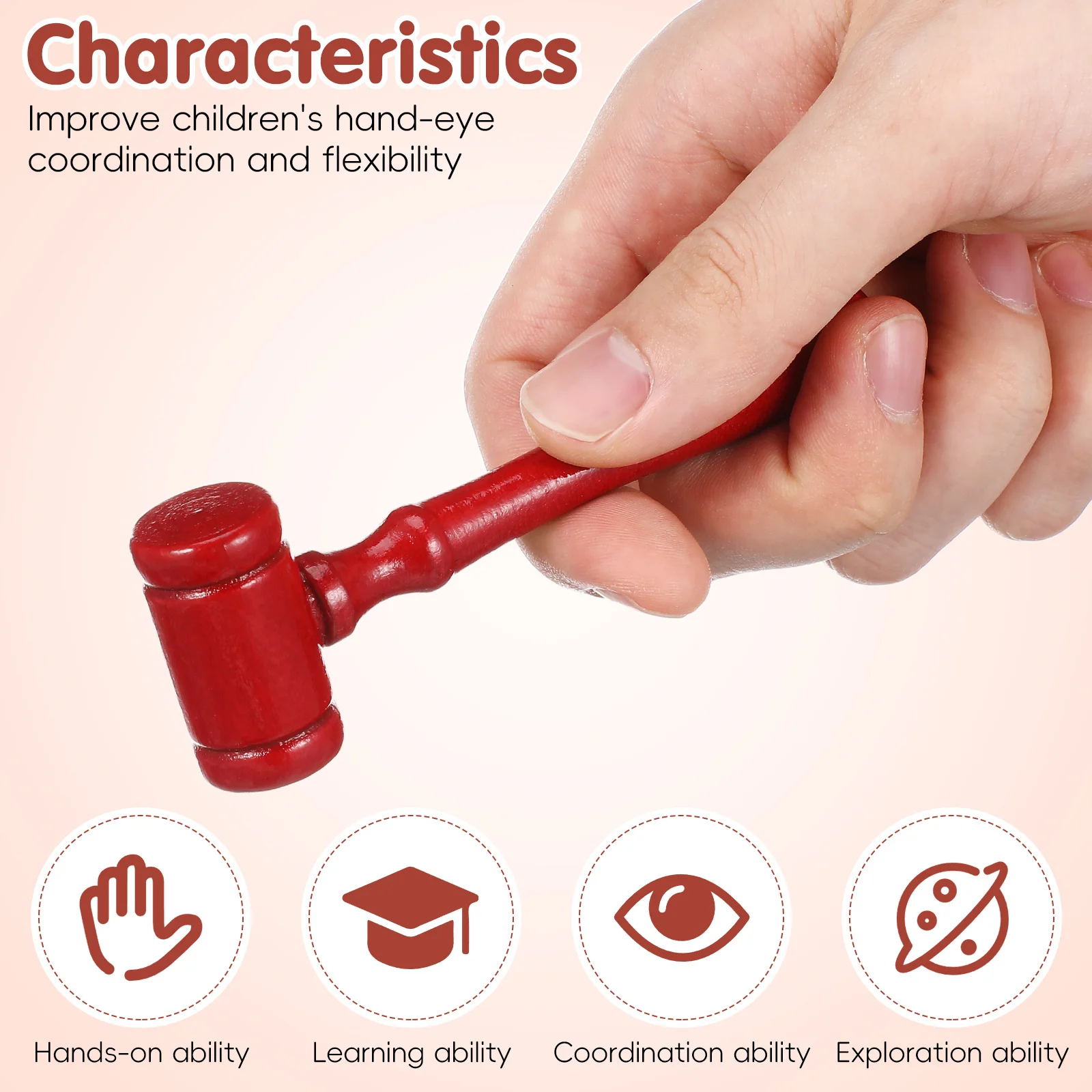 5 قطعة مطارق القاضي المطارق الخشبية البسيطة للأطفال لعب الأدوار تدريب اليد مطارق صغيرة تعزيز تطوير العضلات المطرقة الخشبية #4