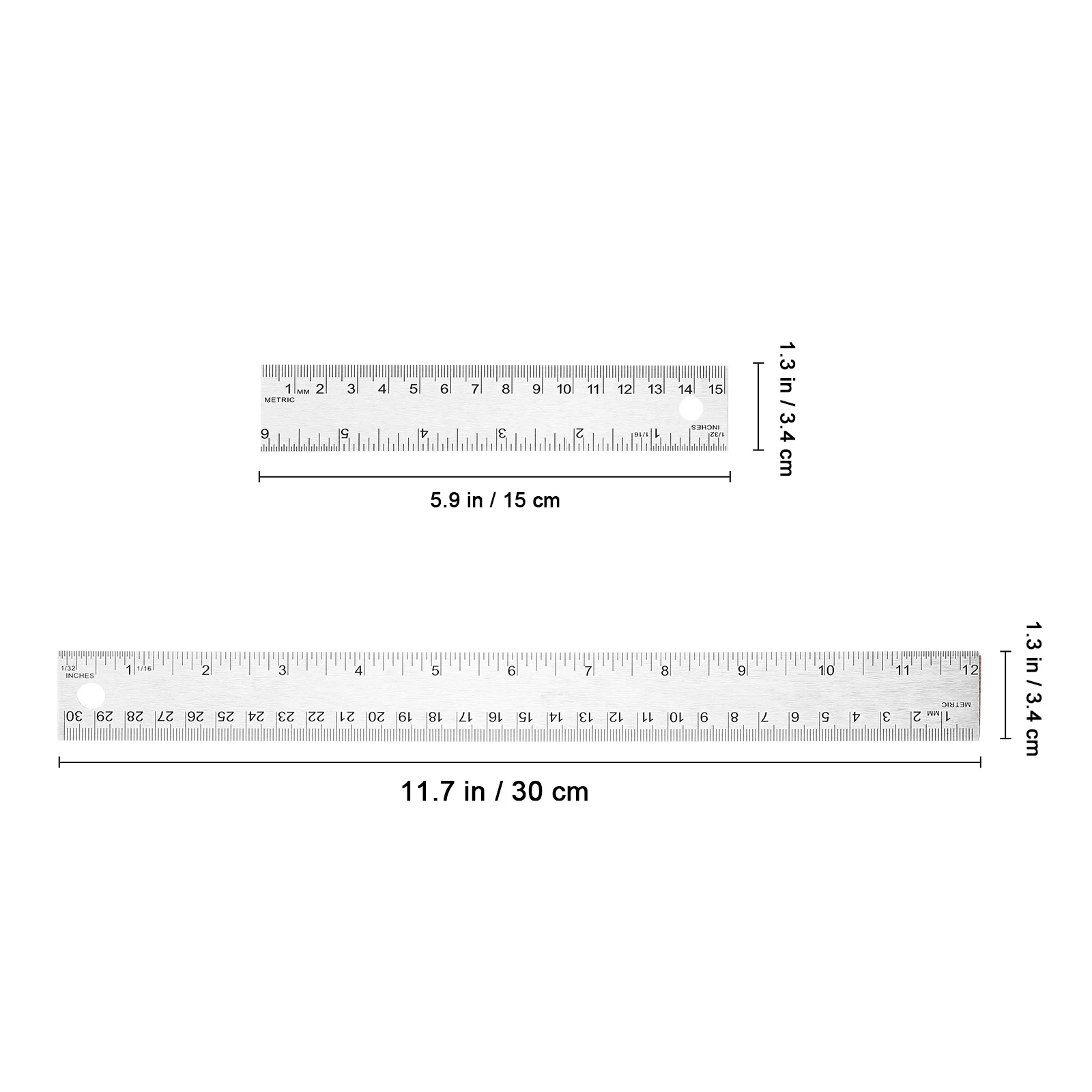

2pcs Stainless Steel Rulers Nonslip Cork Base Dual Measurement Inches Centimeters Tools Students Crafting Math Work