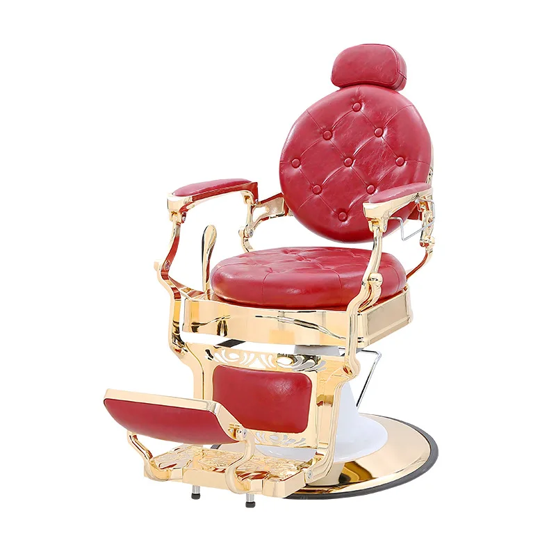 

Barber chair gold-plated heavy-duty retro chair oil head chair can be hung headrest towel