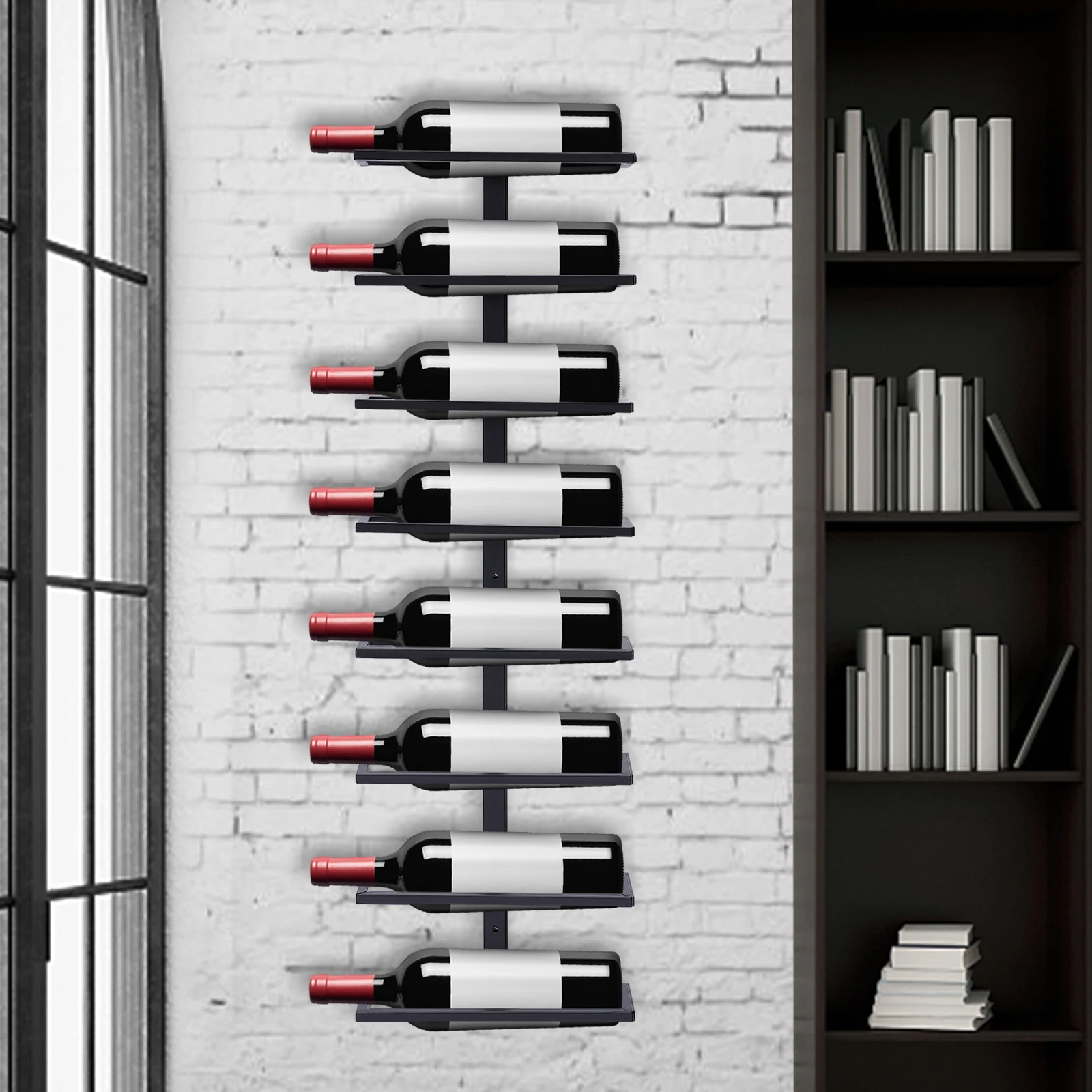 4.33inch Wall Mounted Rectangle Wine Rack Black for 8 Bottles Wine Bottle Rack Holder Storage Organizer for Bar Office Kitchen