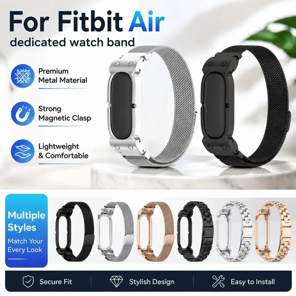 Bracelet de montre intelligent magnétique en métal à trois maillons en acier pour Google Fitbit Air