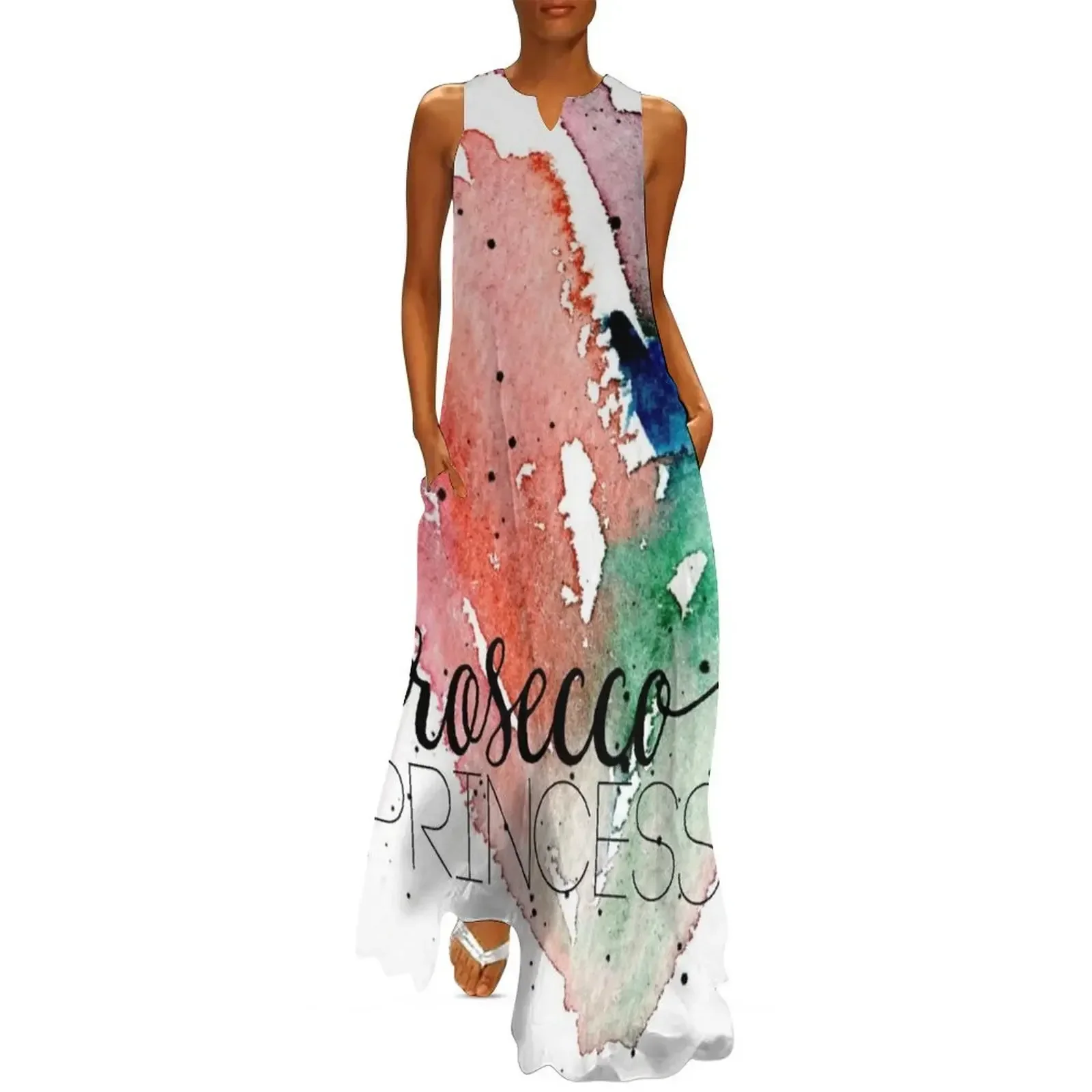 

Prosecco Lover Girly Watercolor Long Dress wedding guest dress 2025 Dress