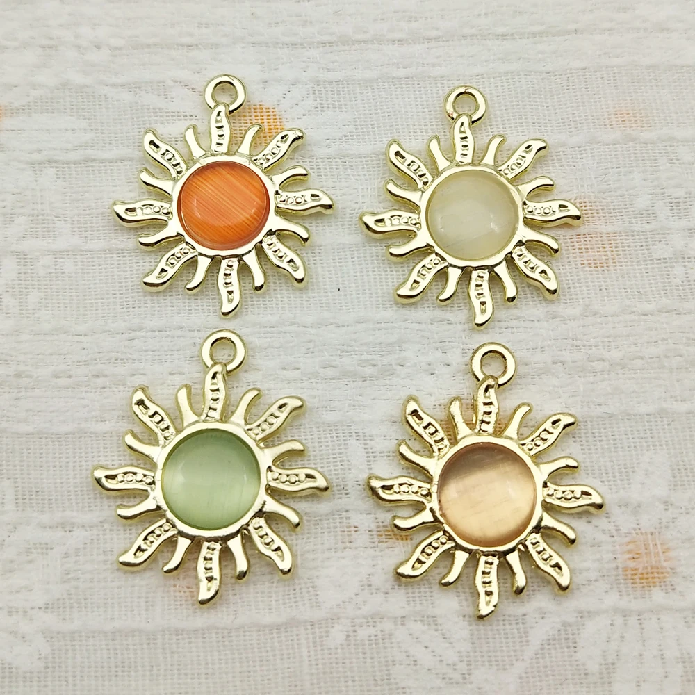 10pcs Sun Charms for Jewelry Making Enamel Necklace Keychain Phone Pendant Diy Accessories Alloy Metal Gold Plated