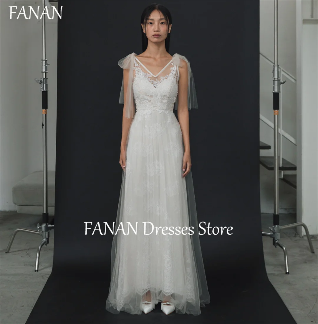 

FANAN Elegant V-Neck Lace Japan Wedding Dresses Short Sleeves ウェディングドレスです Ivory A-Line Custom Made Bride Gowns Plus Size