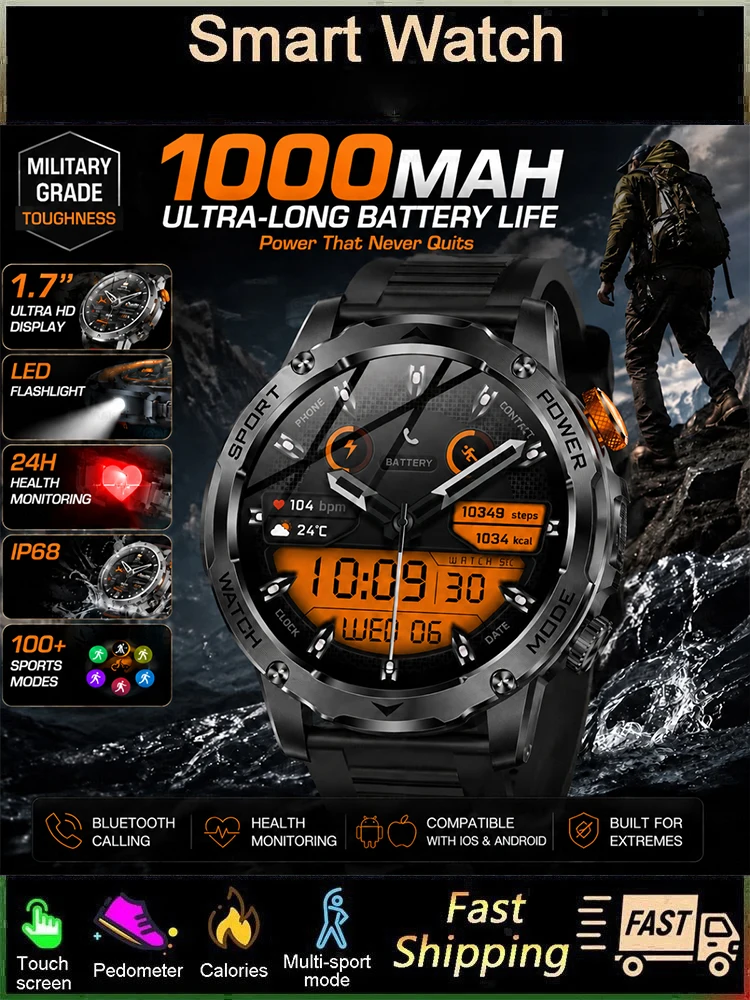 LIGE Outdoor Military Men Smart Watch Ultra 1000mAh Bateria IP68 Wodoodporna inteligentna bransoletka Latarka Połączenia Bluetooth Smartwatch — 2