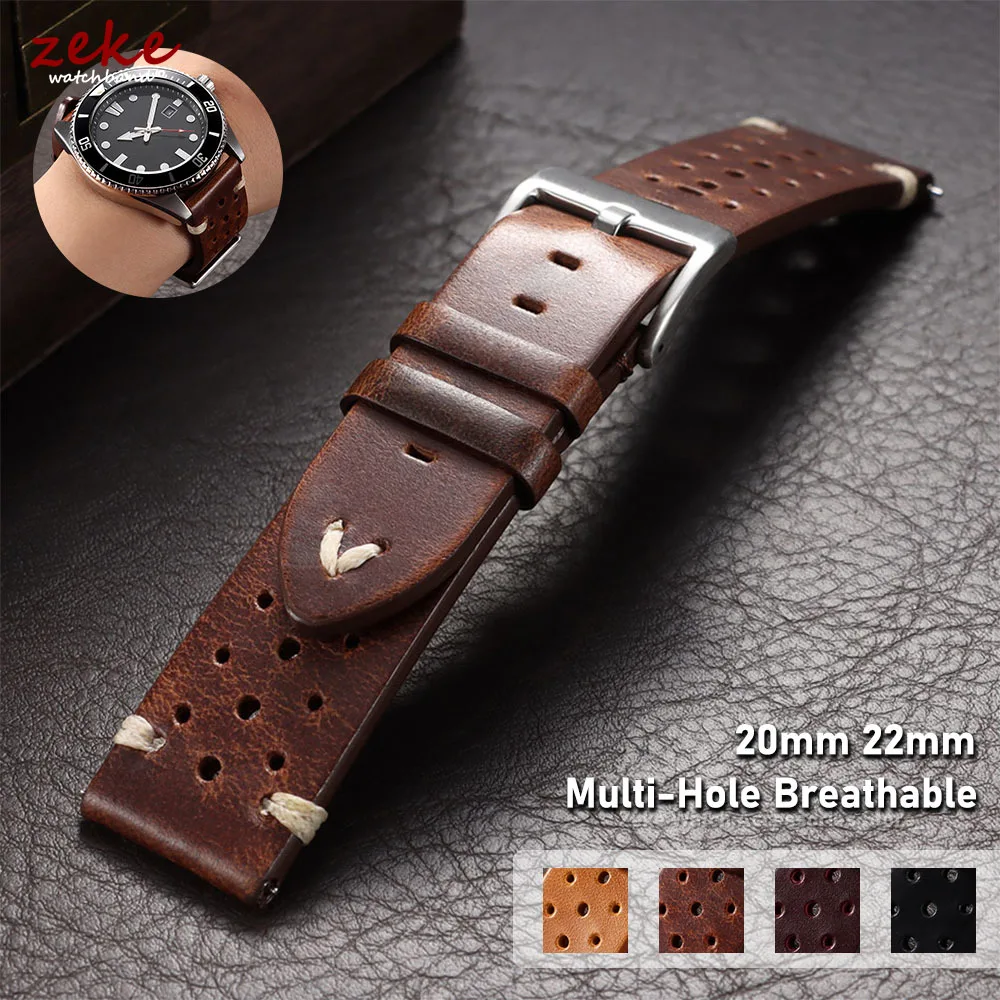 Quick Release Vintage Oil Wax Leather Watch Strap 20mm 22mm Breathable Stitching Cowhide Watchbands for Longines for Seiko Band