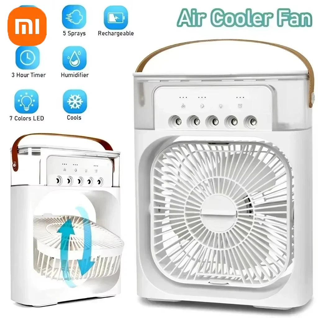 Xiaomi مروحة صغيرة محمولة تبريد رذاذ الماء USB مروحة قابلة للشحن LED ضوء الليل ثلاثة في واحد مرطب الهواء المنزلي
