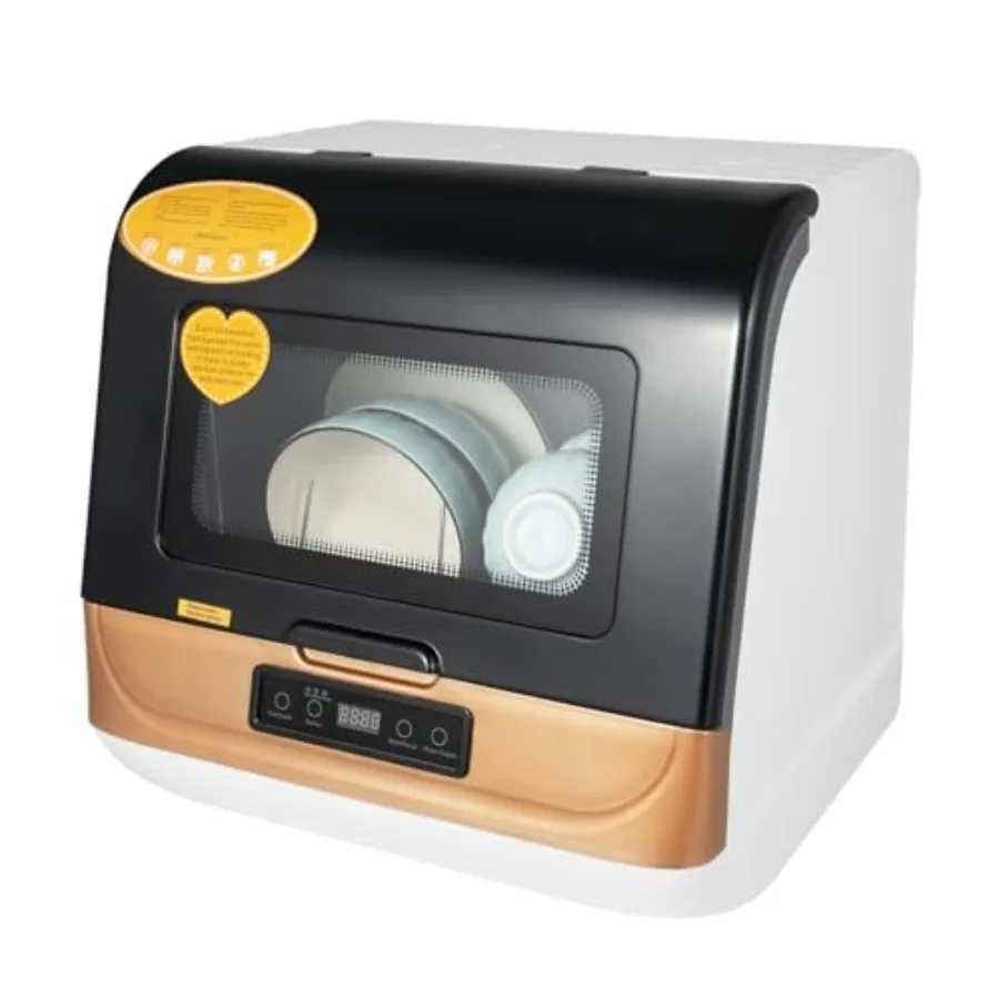 1200W Portable Countertop Dishwasher Machine Stainless Steel Gold 3 Washing Programs Deep Cleaning Adjustable Water Temperature
