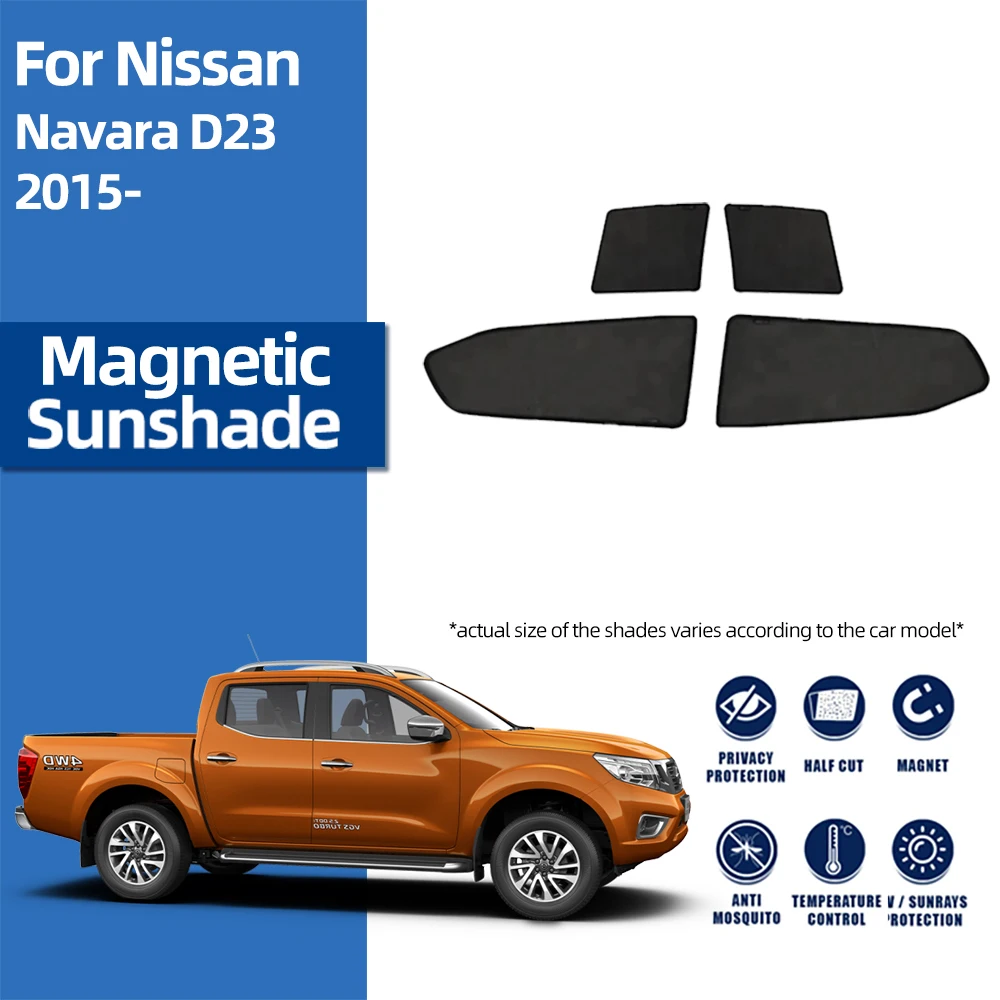 For Nissan Navara NP300 D23 2015-2024 Magnetic Car Sunshade Shield Front Windshield Curtain Rear Side Baby Window Sun Shade