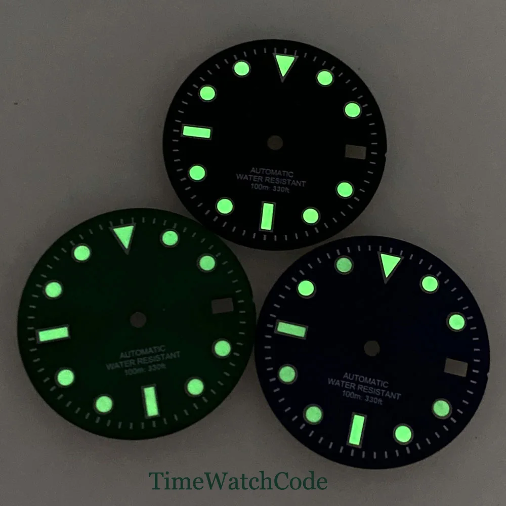 29mm Sunburst Finish Watch Dial Face Watches Hands Fit NH35 NH36 NH38 Movement Green Luminous Date Window Accessories