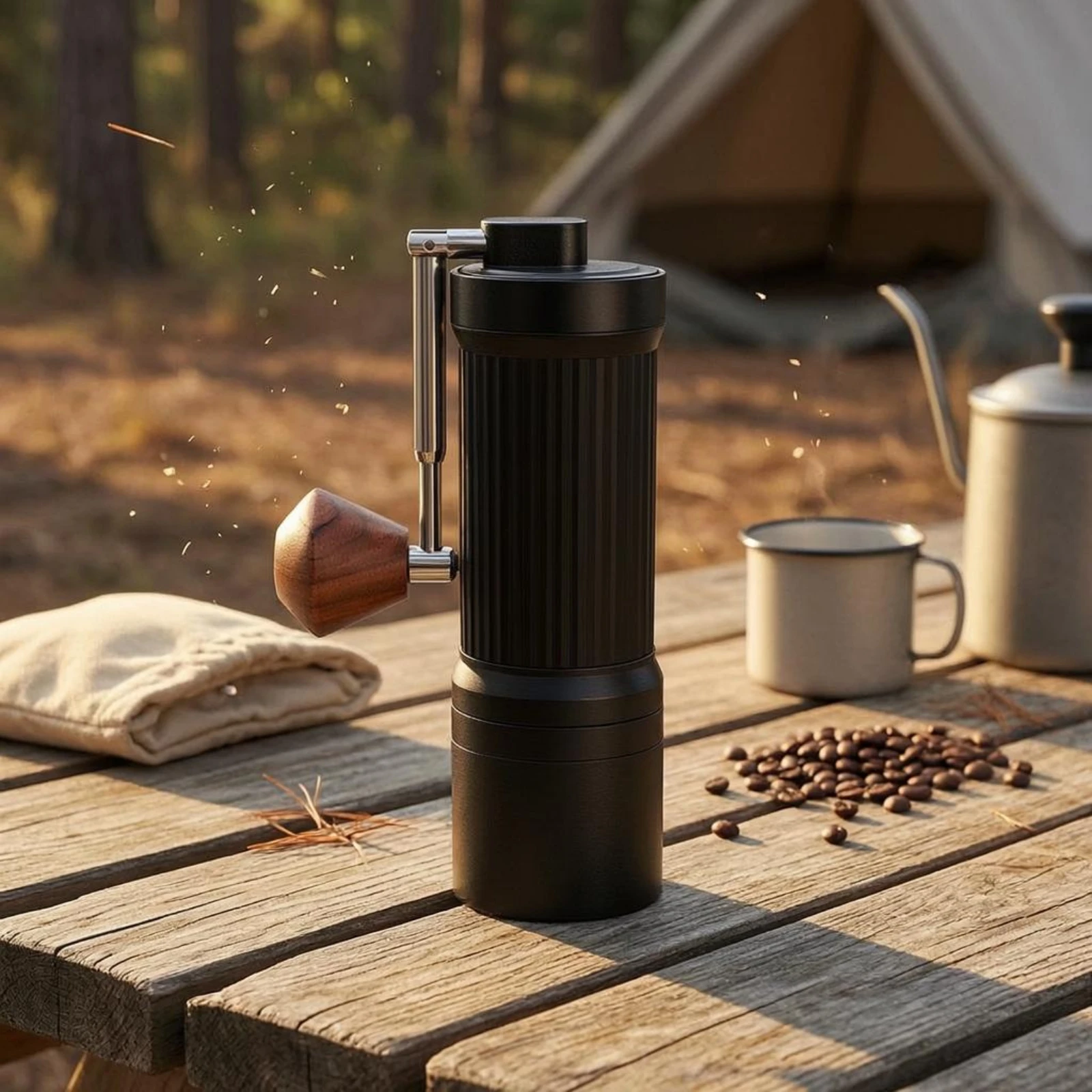 Ribbed Portable Hand Crank Coffee Grinder Foldable Compact Manual Coffee Mill for Fresh Brew at Home