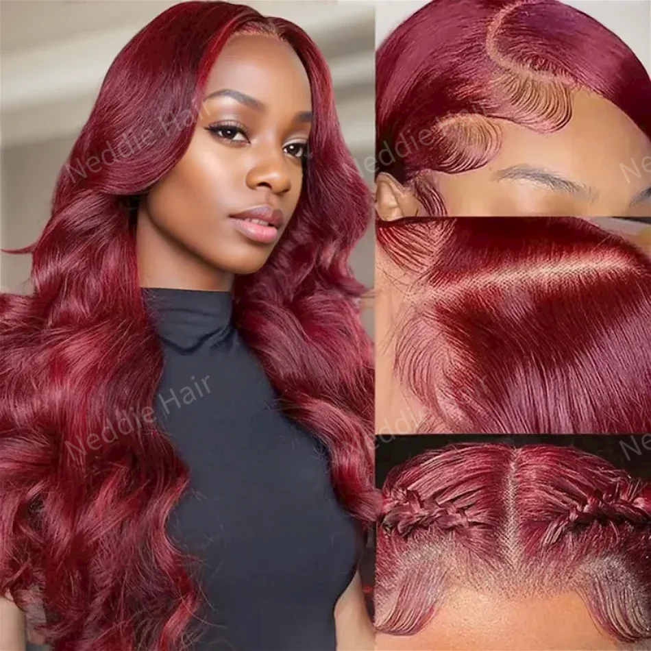 

13x6 13x4 Burgundy human frontal lace wig Hd Body Wave For Women 30 40 Inch Brazilian Remy Choice Wavy Cheap Wig