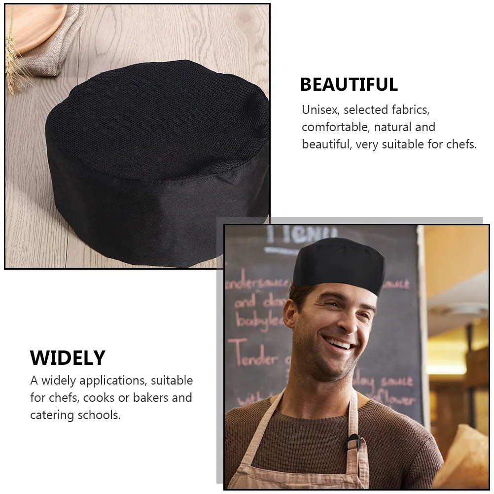 2Pcs Chef Caps Black Adjustable Cotton Breathable Headgear for Kitchen Catering Professional Work Use Chef Caps