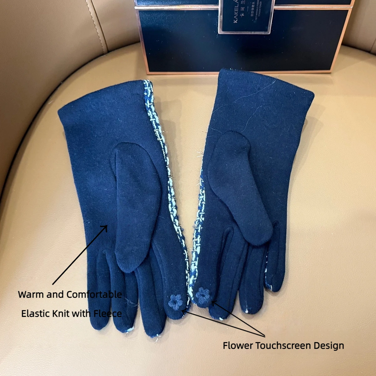 Elegant Women's Winter Knitted Tweed Velvet Warm Gloves Brand Designer Flower Touchscreen Wrist Warmers Gloves Winter Accessorie