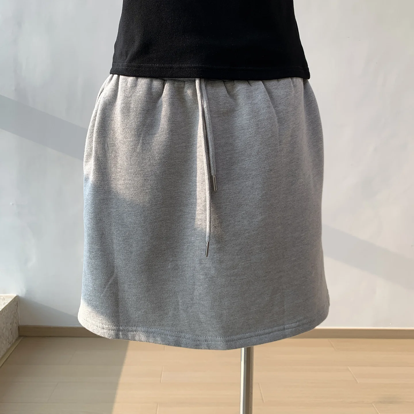 Sweet Sister Light Grey A-Line  Skirt with Underlay High Waist Casual Sweatshirt Short Skirt Hip Concealing Spring Summer...