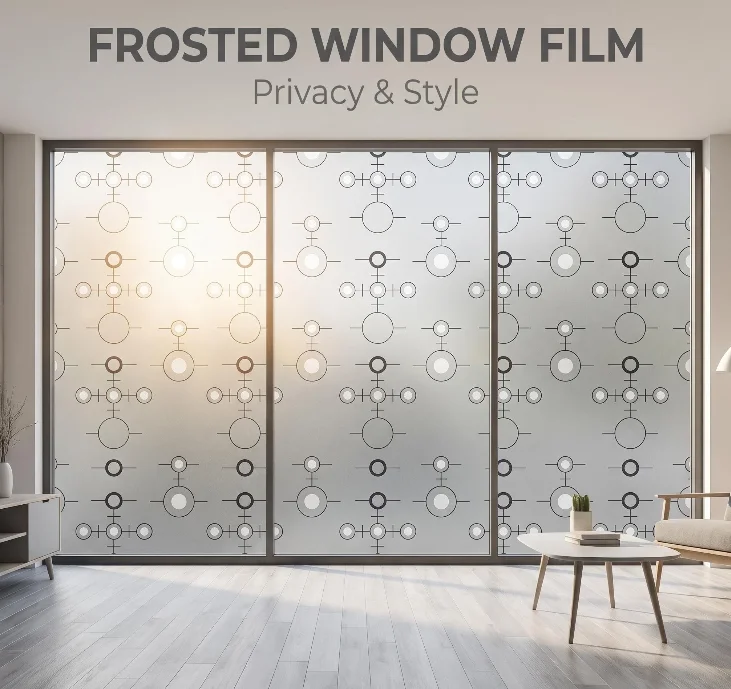 Modern Self-Adhesive Molecular Circle Frosted Window Film Waterproof 95% Privacy Protection Removable No Residue Geometric Glass