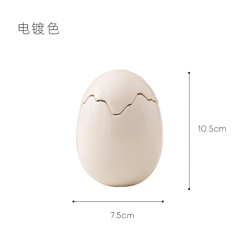 Ceramic Egg-shaped Ashtray with Cover Anti-fly Ash Storage Box Creative Personality Eggshell-shaped Ashtray Home Decoration