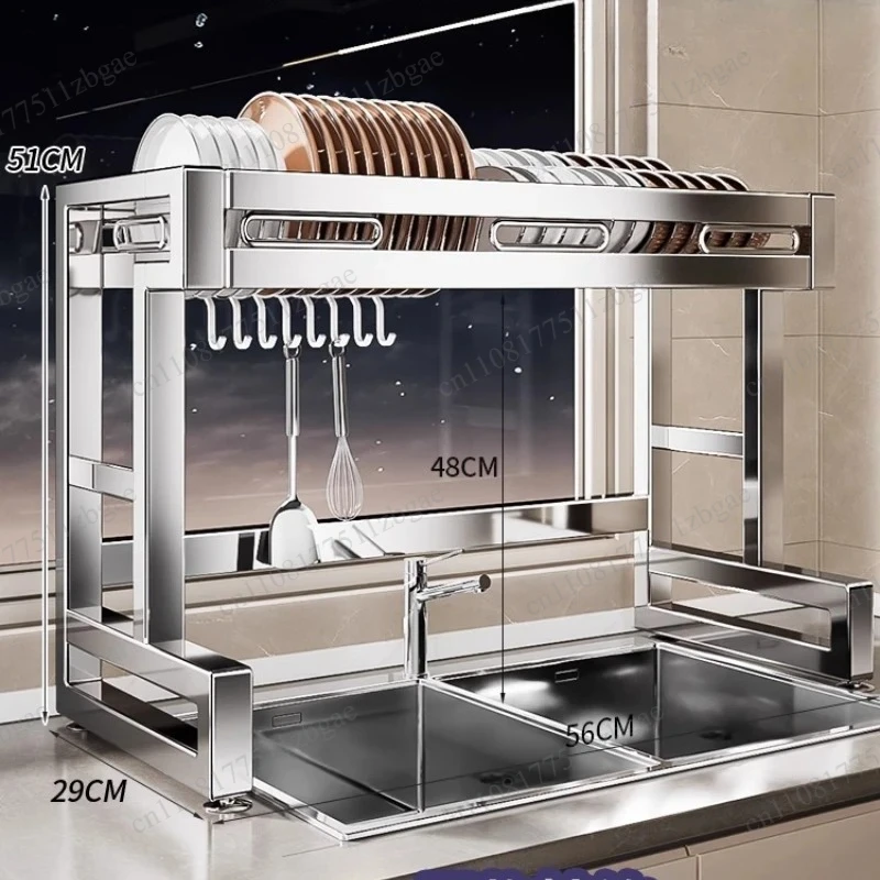 Organizer with Large Capacity Ventilated 304 Stainless Steel Dish Drainer Rack Multi-Tier Kitchen Sink Baskets Drying Storage So