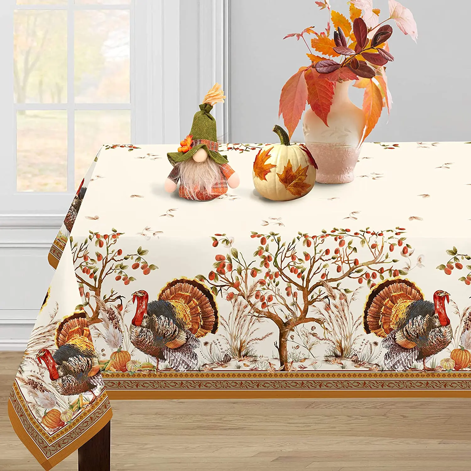 

Thanksgiving Turkey Pumpkin Rectangle Tablecloth Kitchen Table Decor Reusable Waterproof Tablecloth Wedding Party Decorations