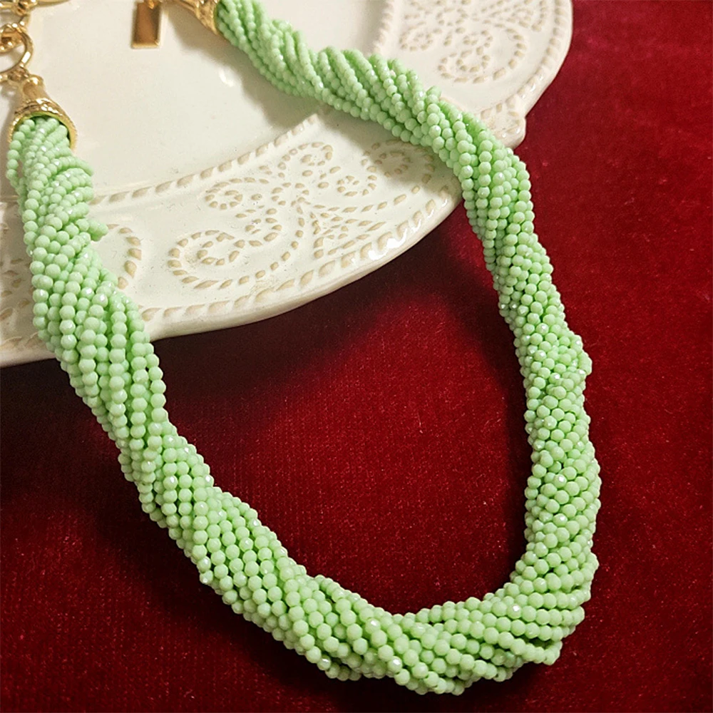 Collares de pendientes de cristal verde hechos a mano Vintage para mujer, accesorios de joyería para niña, moda