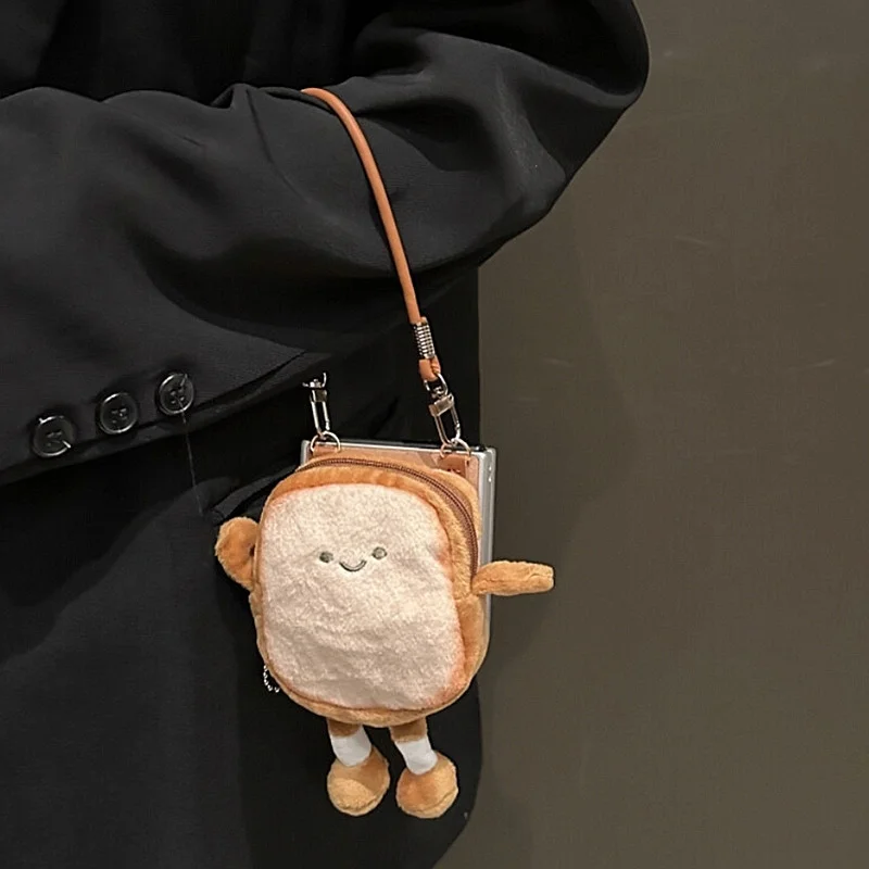 Cute Toast Plush Wallet Phone Case For Samsung Z Flip6/5/4/3 Oppo Find N3 Flip Xiaomi Mix Flip Cases Leather Cover with Lanyard