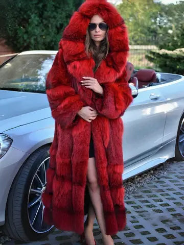 Manteau de luxe en Faux vison pour femme, Long à capuche, mode Style de rue, manches longues, épais et chaud, en fourrure de renard, automne-hiver
