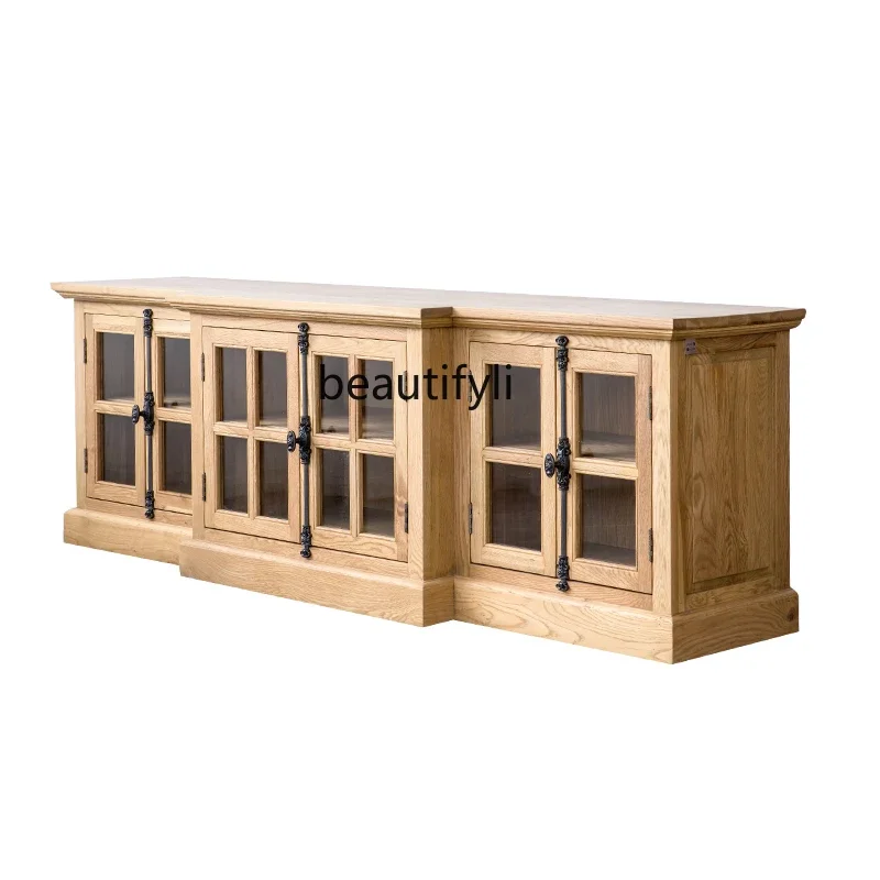 Imported American country French oak solid wood TV cabinet light luxury log heaven and earth lock living room locker