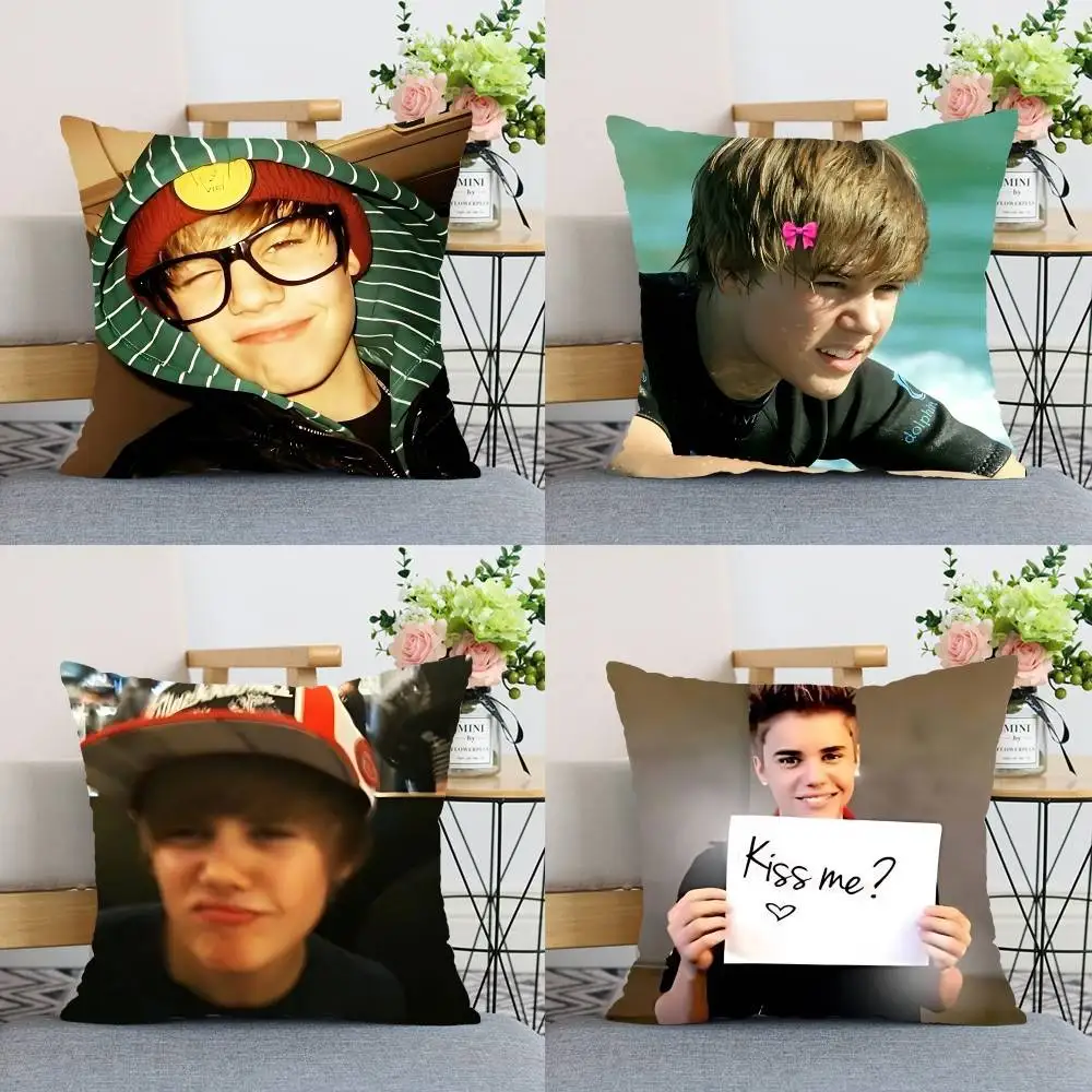 Singer J-Justin-A-Biebers Throw Pillow Covers Pattern Cushion Cover Suitable For Sofa Bedroom Car Pillow Cover