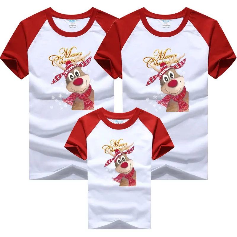 Cute Deer Christmas Family Matching Clothes Mom Dad Son and Daughter Tops Kids Couple Tees