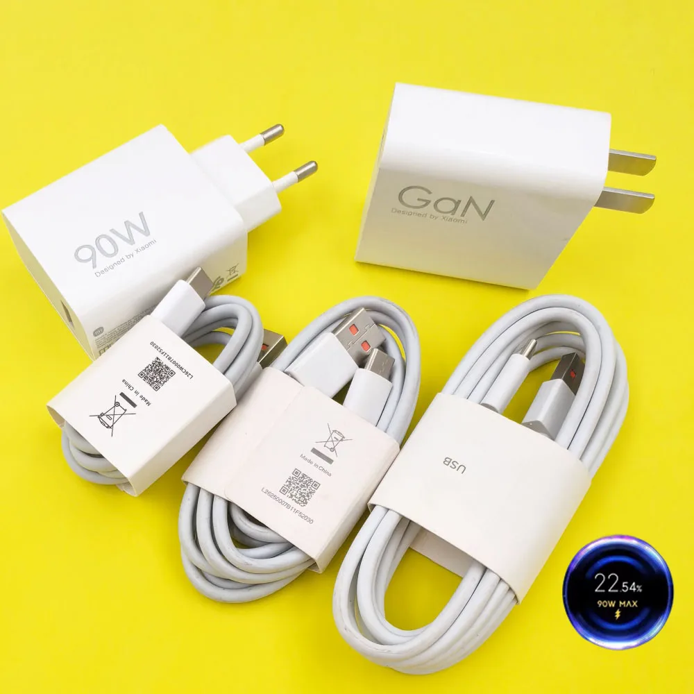 Xiaomi Mi 15 15S Ultra POCO F7 X7 Pro Redmi K80 شاحن 90 واط USB شحن توربو سريع الاتحاد الأوروبي/الولايات المتحدة محول الجدار 1/1.5/2 متر 6A نوع C كابل