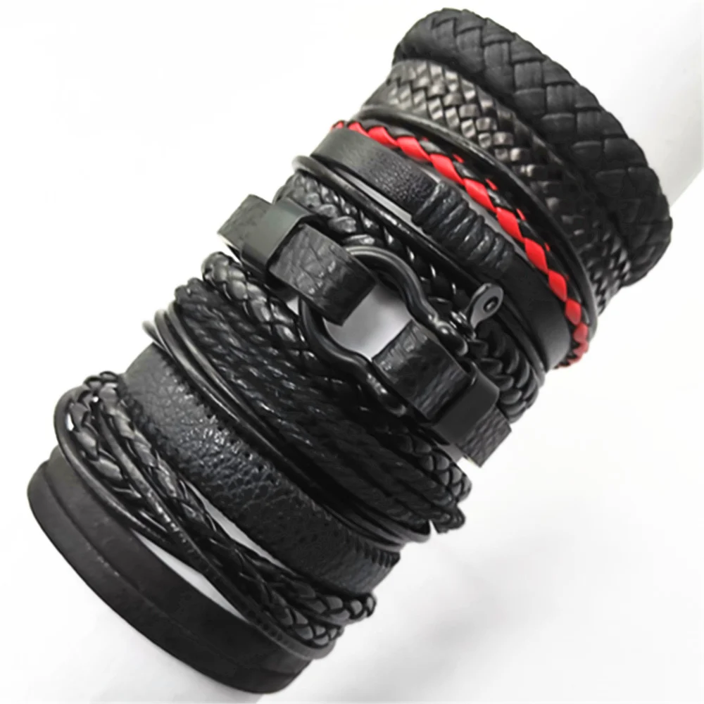 10 Pcs/set Brown Wrap Woven Fashion Handmade Men Bracelets Male Women PU Leather Bracelets Men Bangle Wholesale Jewelry