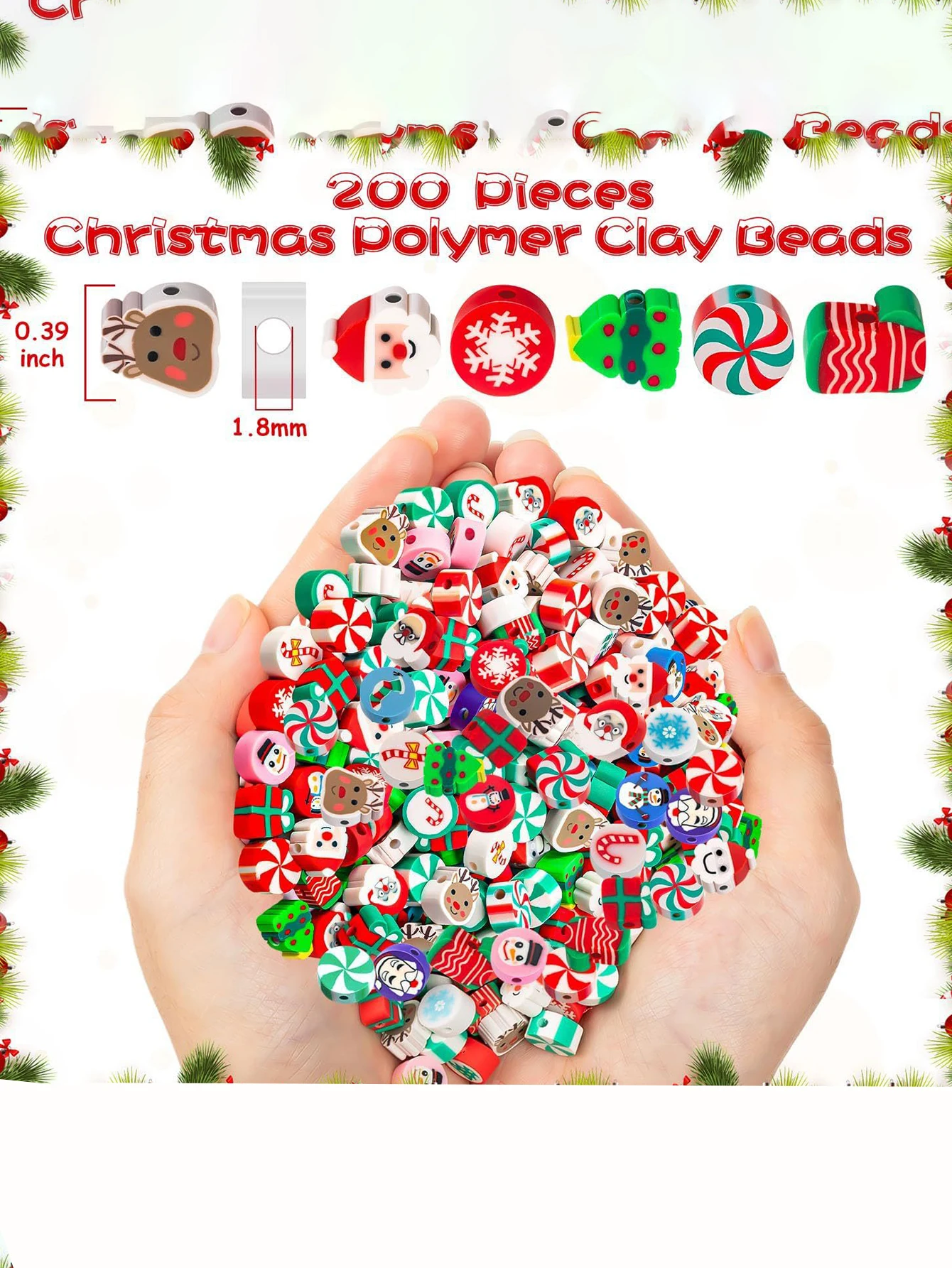 حبات طين بوليمر الكريسماس ، أساور ذاتية الصنع ، أقراط ، قلادات ، مجوهرات ، هدايا ، عشوائية ، من من من من الخيزران #3