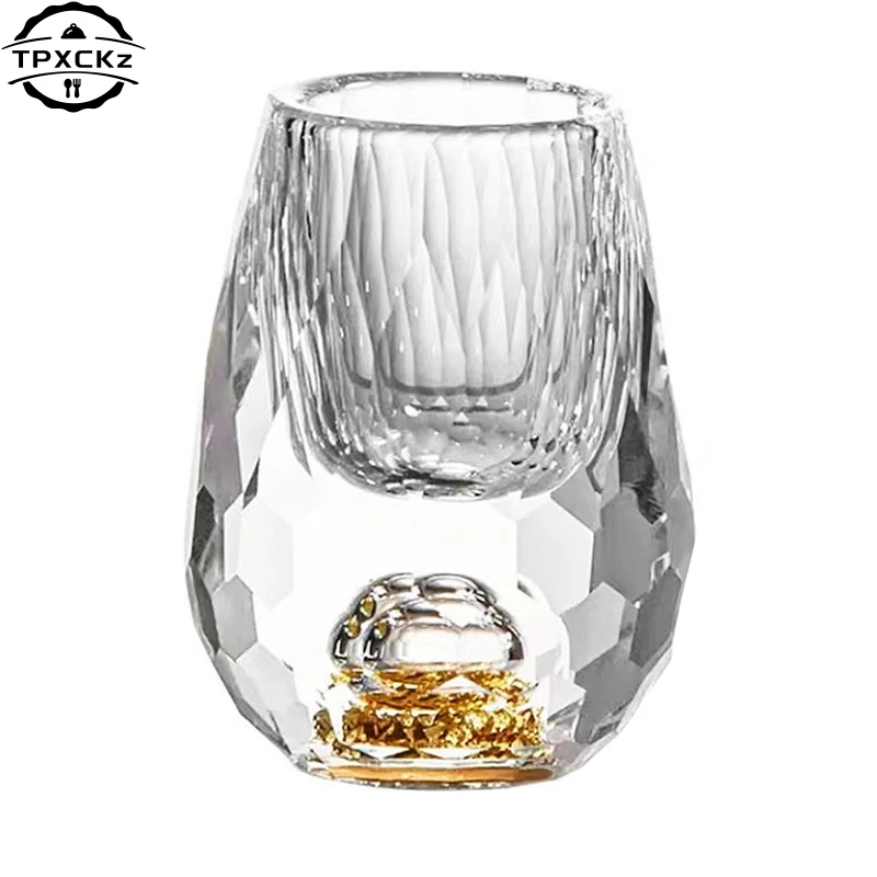 Luxury Crystal Glass Vodka Glass Sake Shochu Glass Bar Liqueur Double Bottom Gold Foil Glass Tea Cup High-end Gifts Hard Liquor