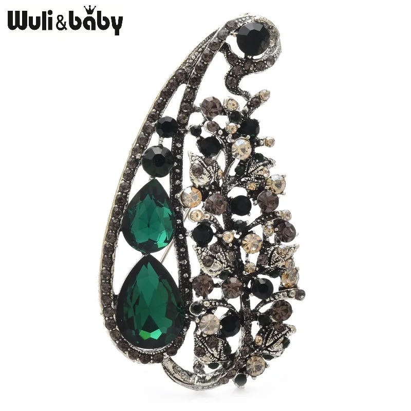 Wuli&baby Crystal Leaf Brooches For Women 4-color Vintage Flowers Plants Party Office Brooch Pins Gifts