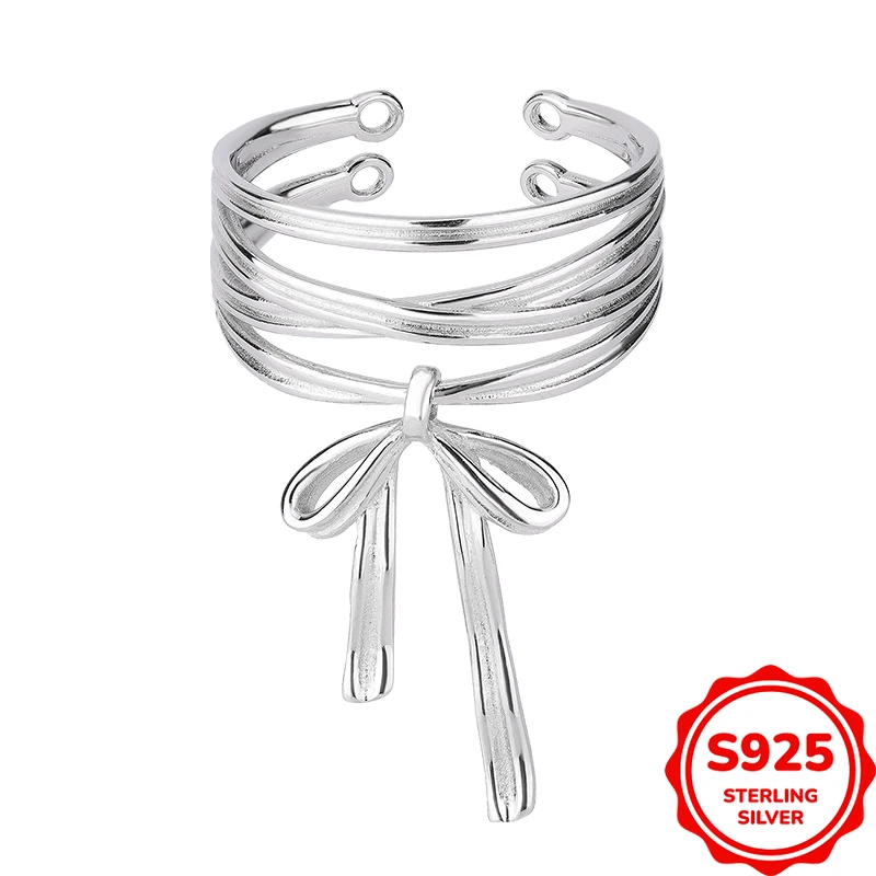 

Fashionable French Elegant Authentic S925 Silver Multi-layer Open Bow Ladies Wedding Ring